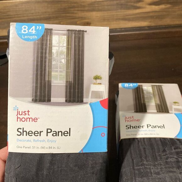 Just Home Charcoal Crinkle Set of Two Sheer Window Coverings Panels, Curtains - Picture 1 of 5
